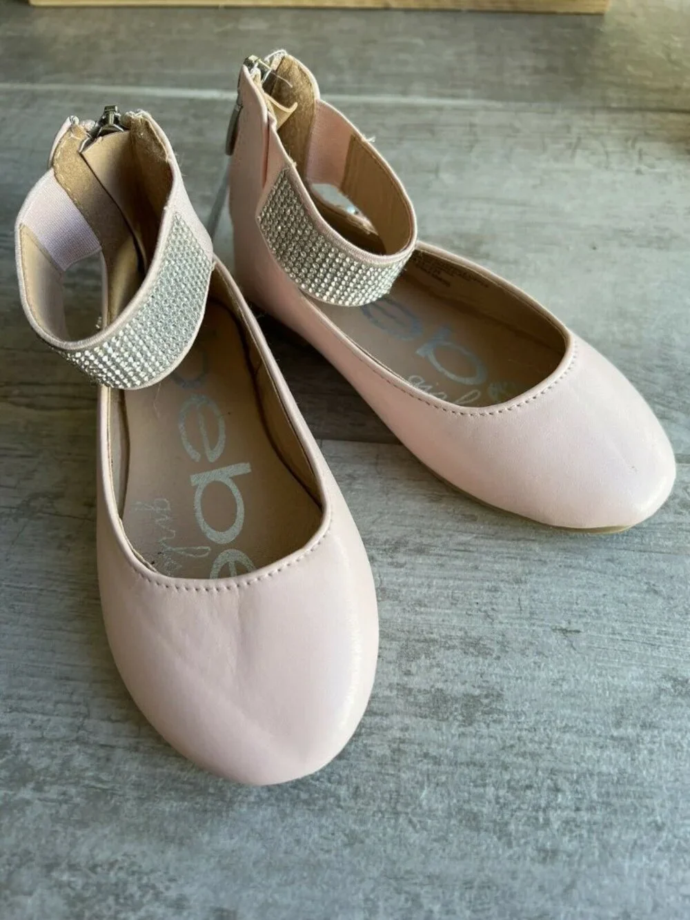 Bebe Girls Toddler Shoe Size 8 Pink Rhinestones Ballet Flats Dress Up Special
